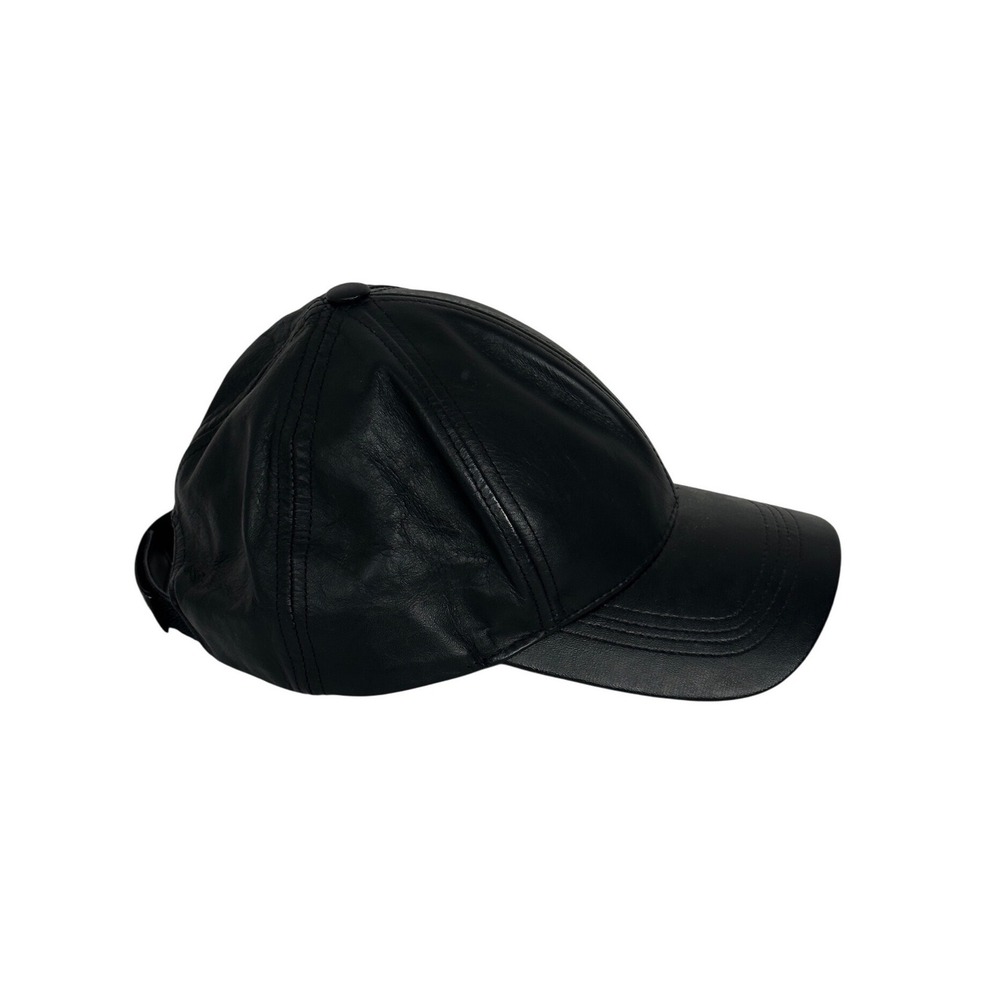 Vintage Unisex Baseball Cap Black Genuine Leather Adjustable USA Made Adjustable